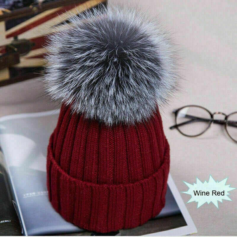 Kvinner pels pom pom ball strikk vinter varm hekle posete boble lue lue beret ski lokk varm
