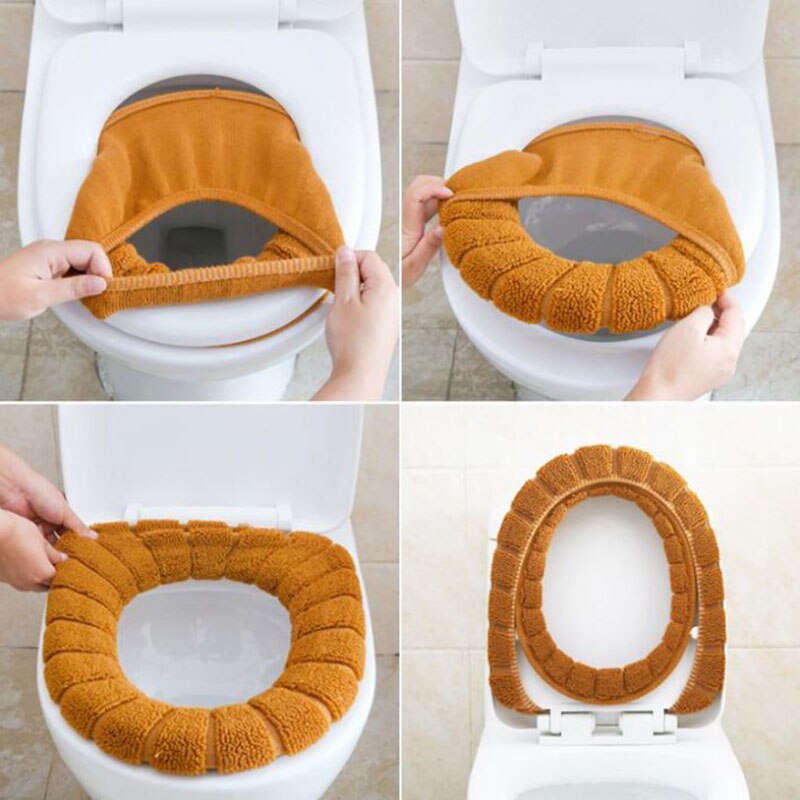 Komfortabelt fløjls badeværelse toilet sædeovertræk vinter toiletbetræk husstand universel fortykket nærmestool mat sæde