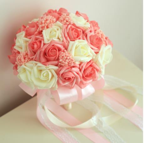 Bouquet de mariée pour la décoration de mariage bleu et blanc Bouquet de mariage à la main fleur artificielle Rose: Dyeing powder