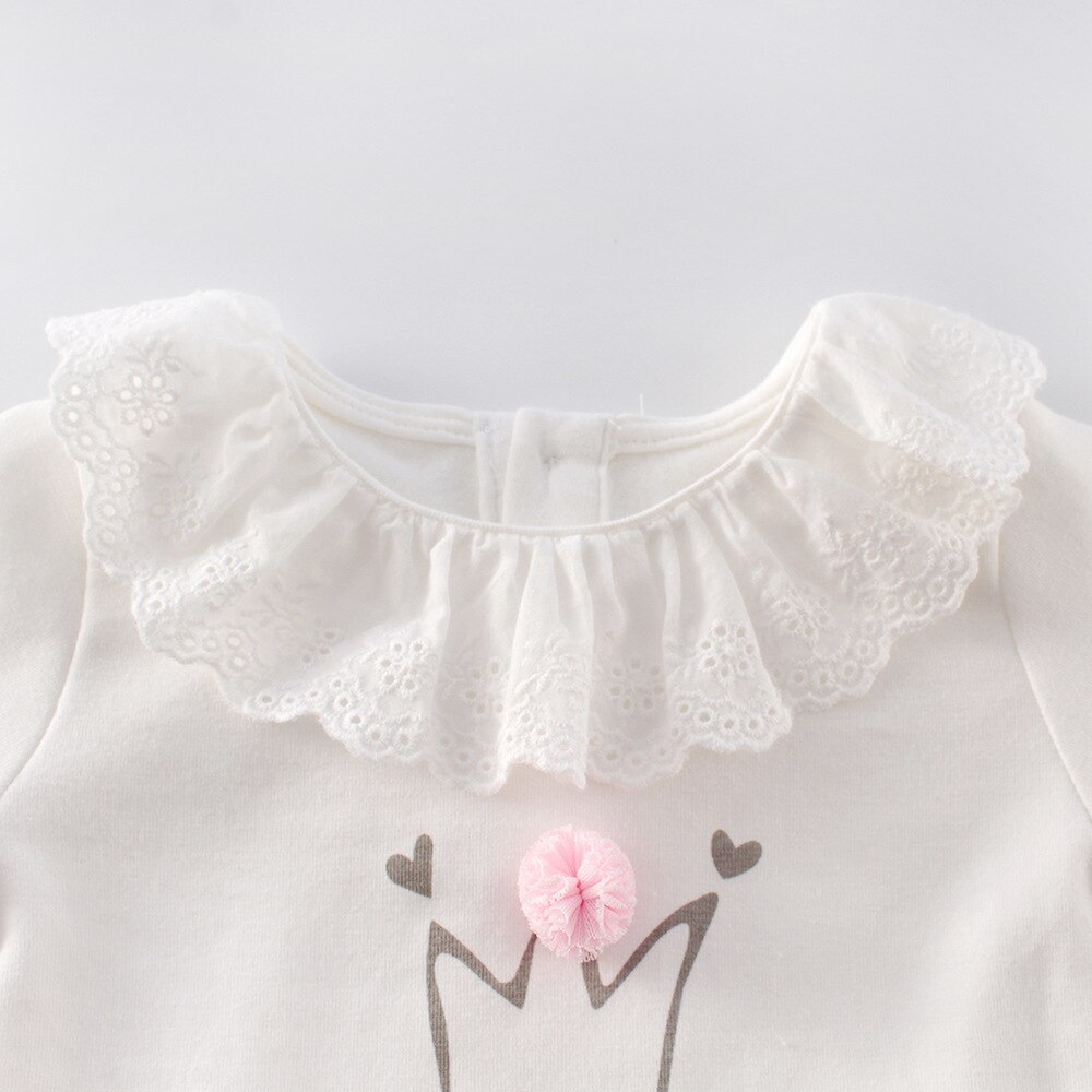 Spring Autumn lace collar flare sleeve T shirts for baby girls pure cotton letters printed Tees