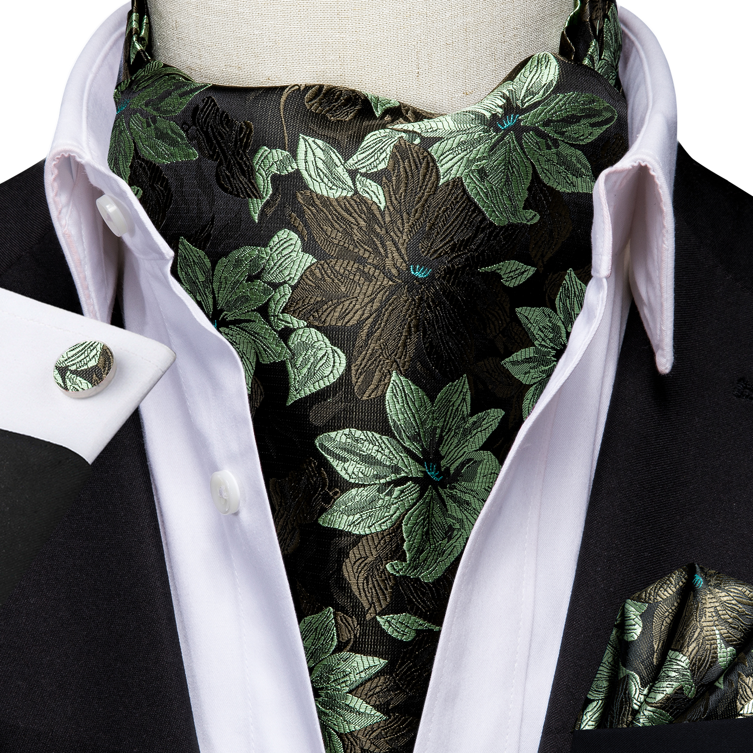 Hi-Tie Silk Mens Ascot Pocket Square Cufflinks Set Jacquard Paisley Floral Vintage Cravat Tie for Male Red Blue Green Gold Pink: light yellow