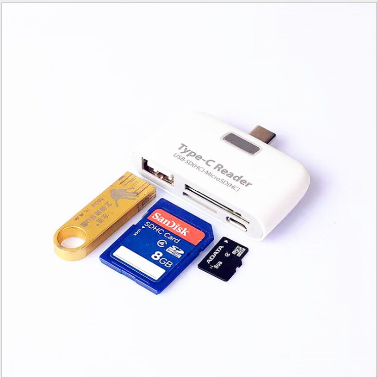 Micro sd hukommelseskortlæser usb  c 3.1 type c til usb 3.0 otg hub adapter: Hvid