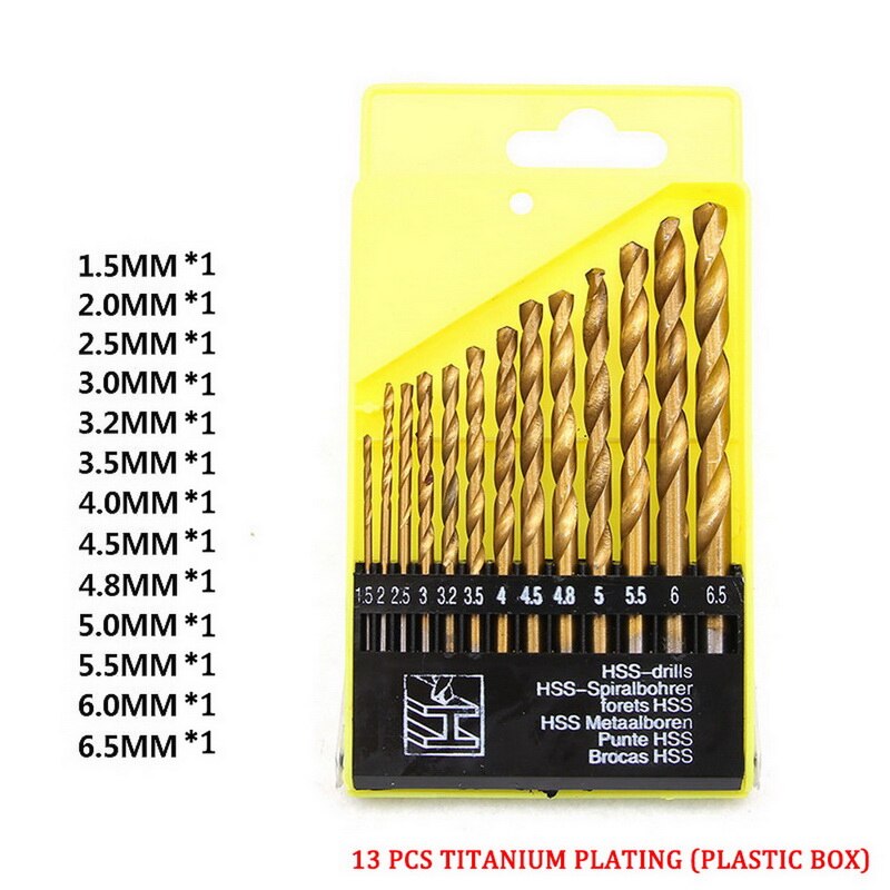 13 Pcs Ronde Schacht Hss Gecoat Titanium Drill Bit Set 1.5-6.5 Mm Quick Change Boor Gereedschap Onderdelen: silver plastic bag