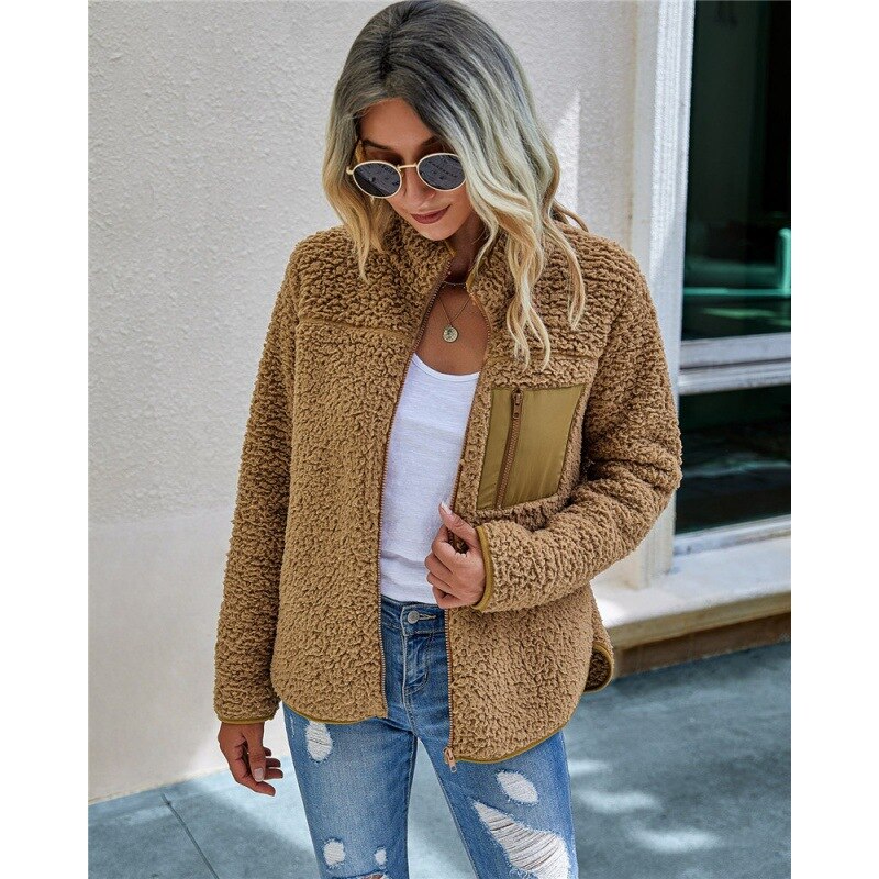 Autumn Winter Women Fleece Jackets Windproof Thick Warm Soft Plush coat Outdoor Camping Climbing Hiking Tekking Sports Jackets: Brown / S