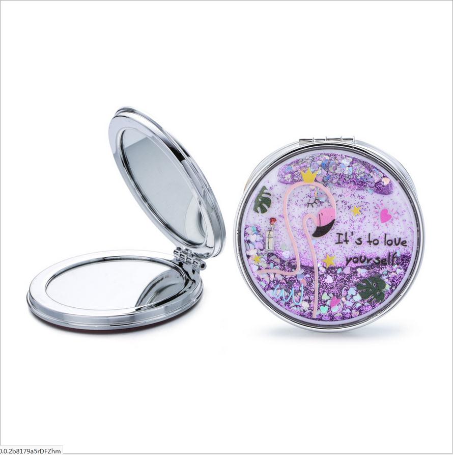 Unicorn Makeup Mirror Compact Pocket Portable Double-Sided Folding Cosmetic Mirror With flowing sparkling sand T0243