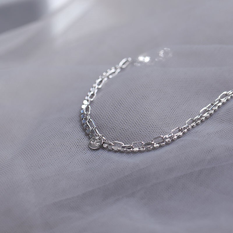 Anenjery Double Layer Ronde Schijf Lucky Charm Armband Voor Vrouwen Rose Goud Kleur Verstelbare Ketting Armband Sieraden S-B434