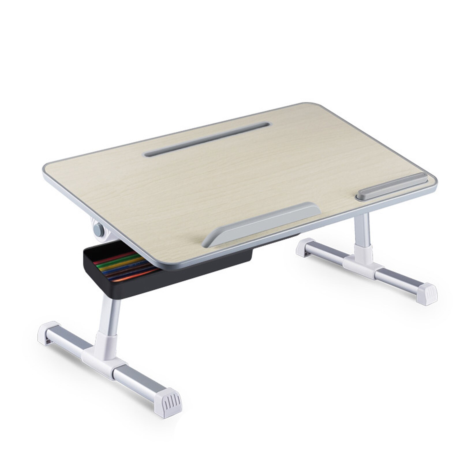 The Portable Table Computer Folding Table Portable Adjustable Laptop Desk With Storage Drawer Table Furniture: White