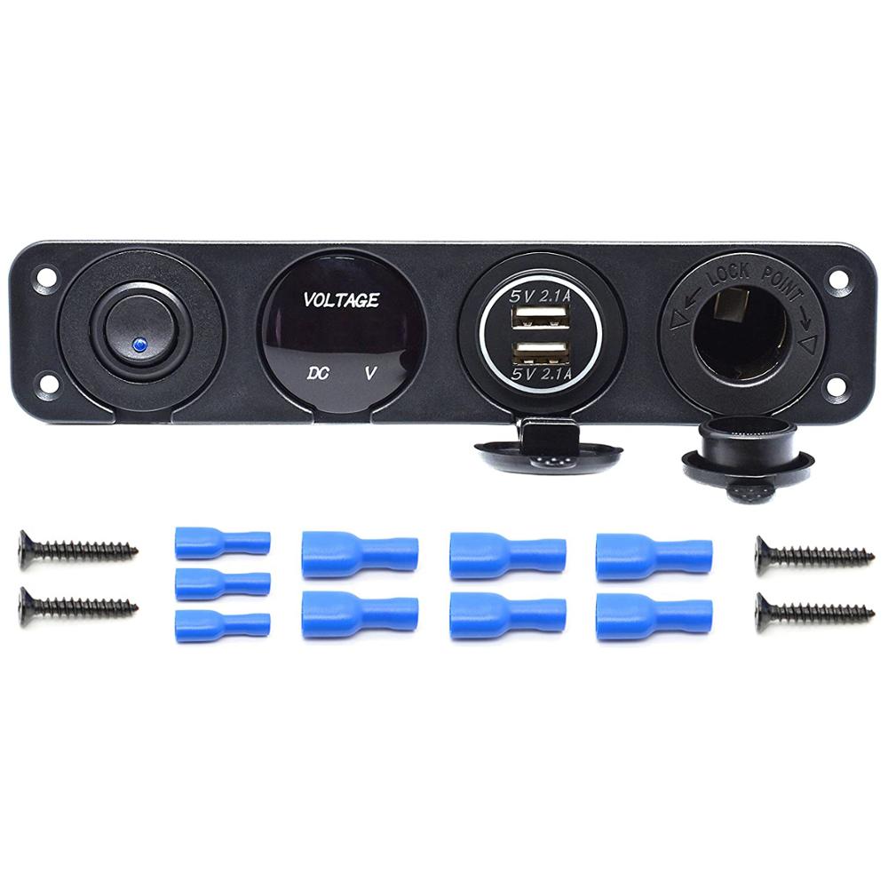 Dual Usb Socket Charger 2.1A & 2.1A + Led Voltmeter + 12V Stopcontact + On-Off Toggle schakelaar Vier Functies Panel Voor Auto Boot