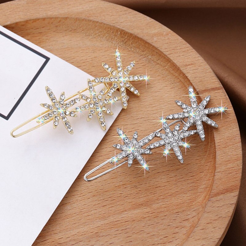 Cristal floco de neve estrela hairpins para mulheres coreano grampos de cabelo strass jóias headwear hairpins meninas acessórios