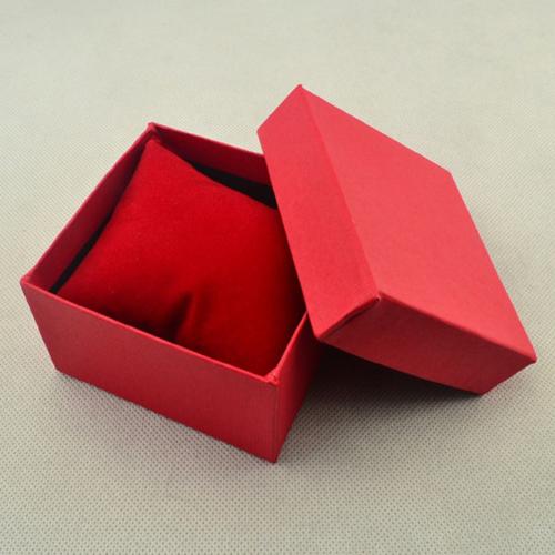 Square Cardboard Storage Case Watch Bangle Jewelry Box with Pillow Pad: Red