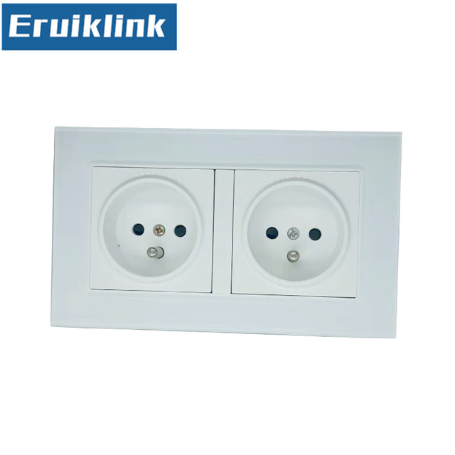 EU standard double gang power socket,France type wall socket.white Tempered glass panels ,16A wall plug outlet AC110-250V: Overigen / UK
