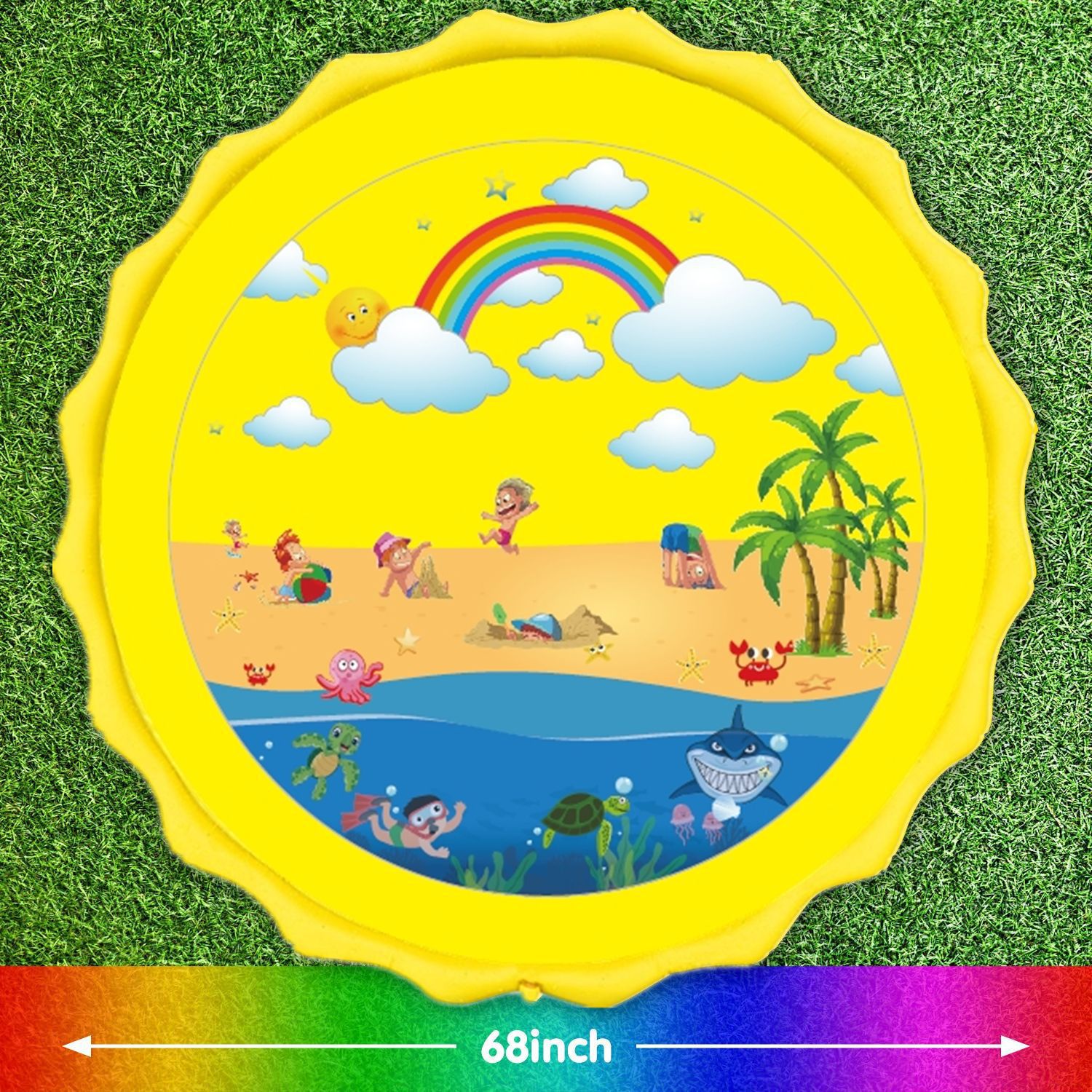 Tappetino per spruzzo d&#39;acqua per bambini giocattoli da esterno per bambini Dolphin Shark Sport Mat Dinosaur Rainbow Water Spray Mat giocattoli divertenti estivi: 170cm1