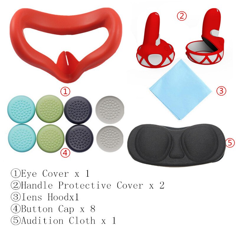 Oculus Quest 2 Case VR Touch Controller Shell Lens Rod Cap Handle Grip Protective Cover Set For Oculus Quest 2 VR Accessories: Red