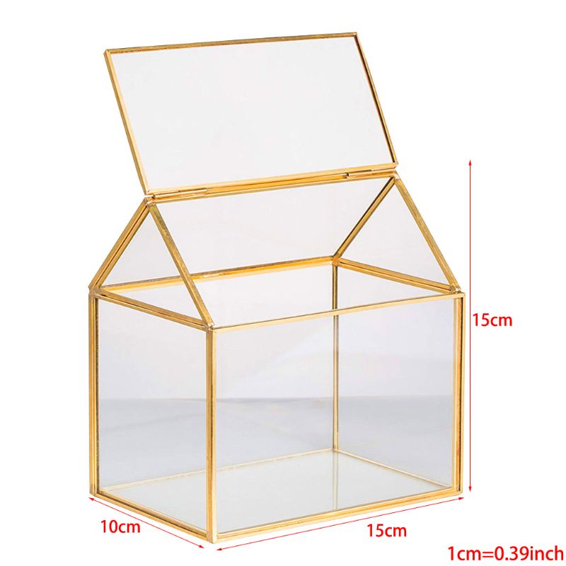 Geometric Glass Decor Terrarium Centerpiece Tabletop Planter Handmade Copper House Shape Flower Pot for Plants Succulents