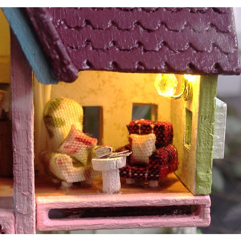 Diy poppenhuis miniatuur poppenhuis met meubels glazen bol huis voor poppen model casa verjaardag speelgoed voor kinderen  b006 # e