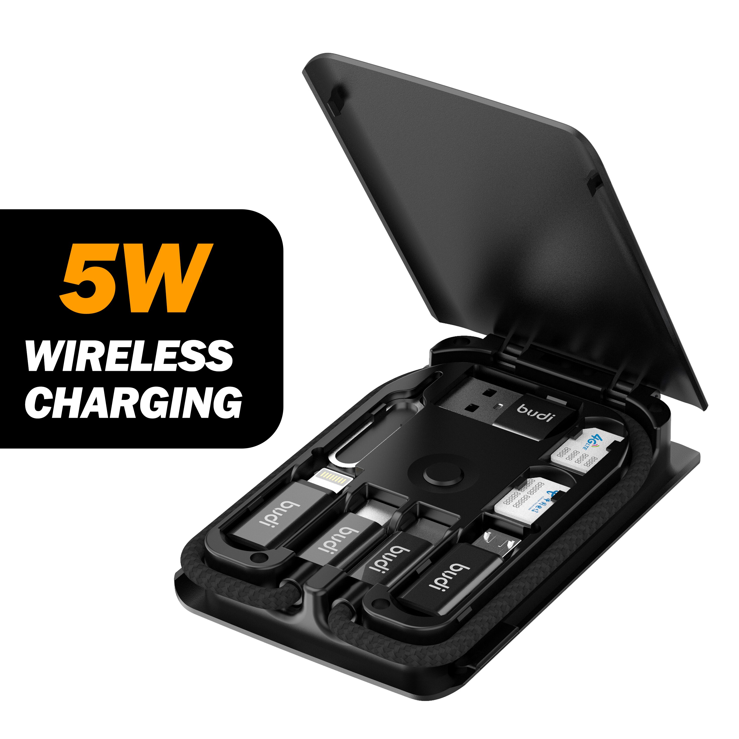 BUDI Official Multi-function Smart Adapter Card Storage Data Cable USB Box Card Reader Universal Wireless Charger: 5W Wireless Charger