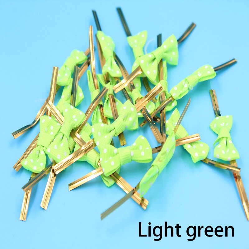 100Pcs DIY Bow Tie Wrapping Golded Wire Bowknot Binding Wire Lollipop Candy Packaging Bags Fastener Sealing Fixed Ties: Light green