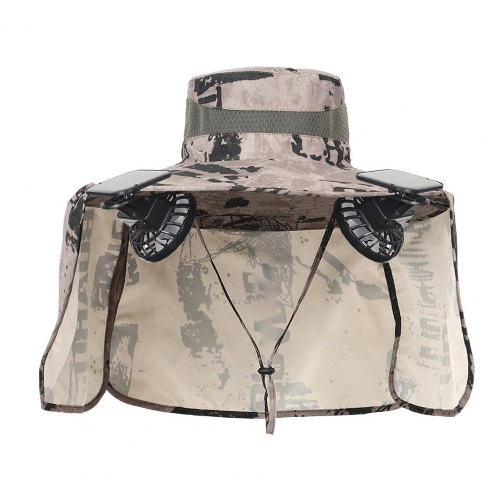 Solarbetriebener Lüfterhut, atmungsaktiver Solar--Lüfterhut mit UPF 50, UV-Schutz, 2 Solarventilatoren für Männer, Eimerkappe mit breiter Krempe für Höhle Außenbereich: Schwarz