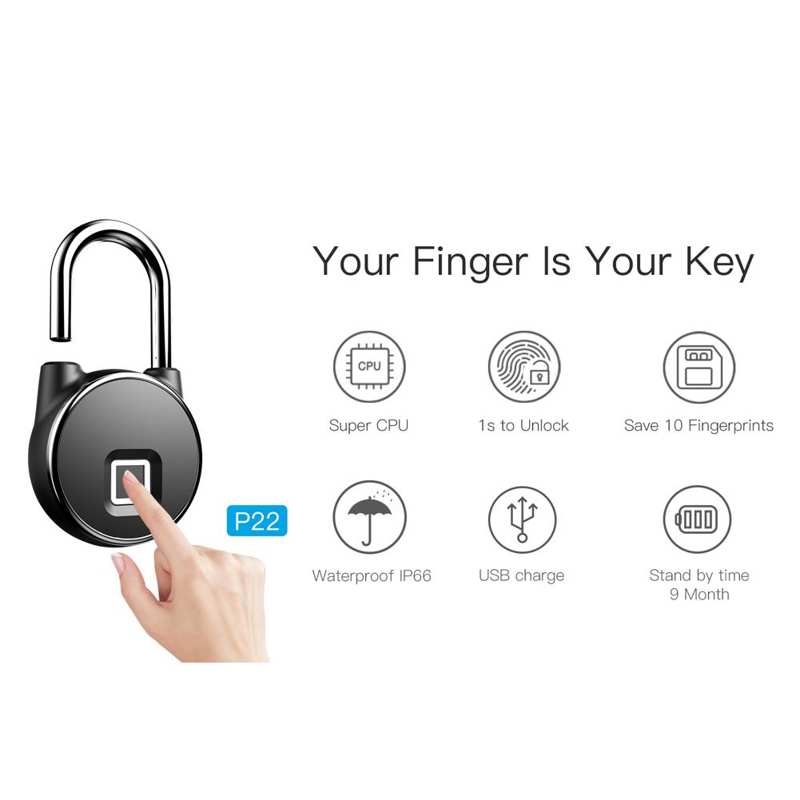 Smart Home Fingerprint Lock Bluetooth-compatible Safe Padlock Door Lock Waterproof KeylessUSB Rechargeable Zinc House Locks