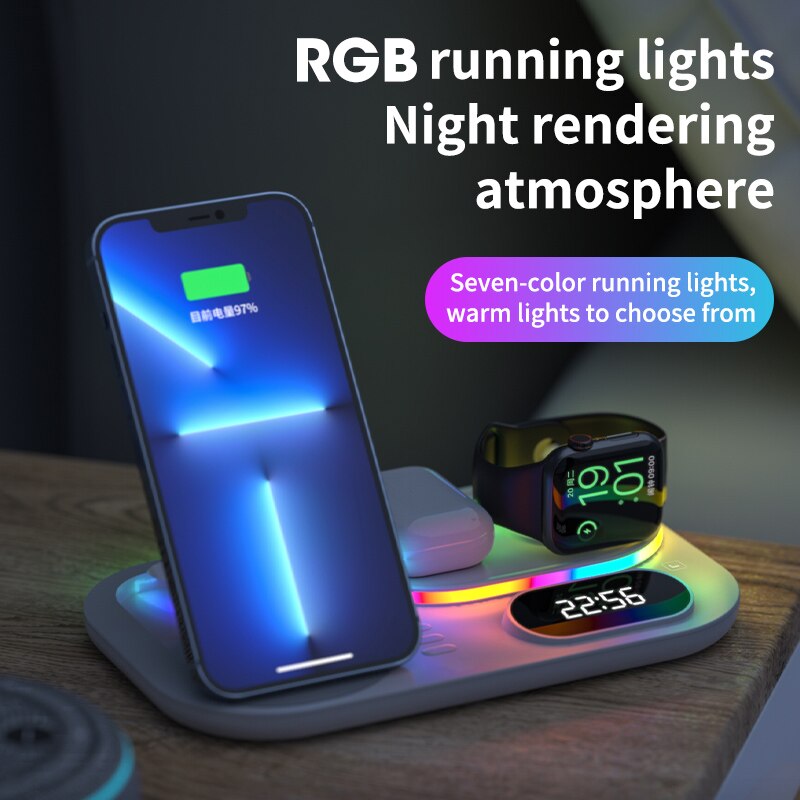 Cargador inalámbrico 4 en 1 de 30W para iPhone, estación de carga rápida para Apple Watch 7 6/Airpods Pro