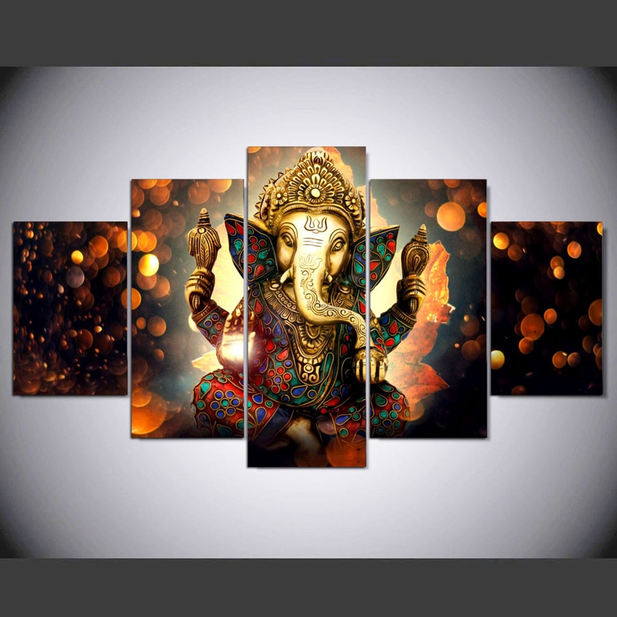 Väggkonst canvas målning elefant gud stil bilder för vardagsrum 5 panel lord ganesha cuadros modern dekoration målningar