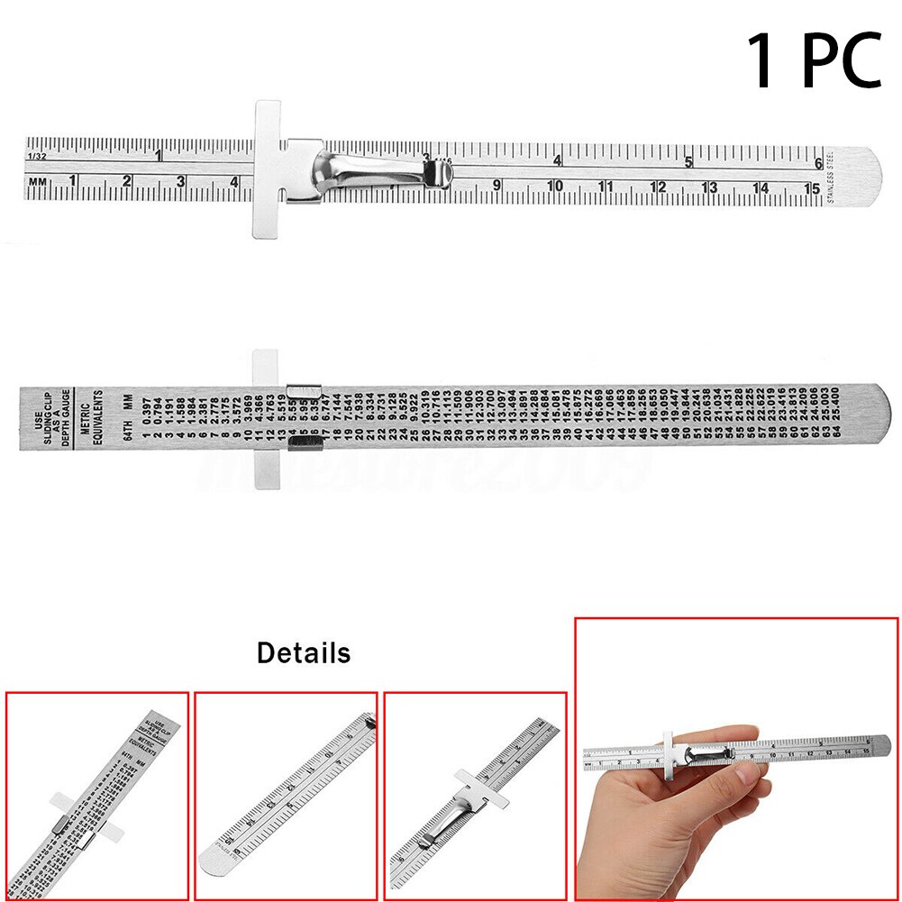 6 Inch Marking Sliding Scale Stainless Steel Measuring Tool Accurate Hole Pocket Length Ruler Depth Gauge Portable Height