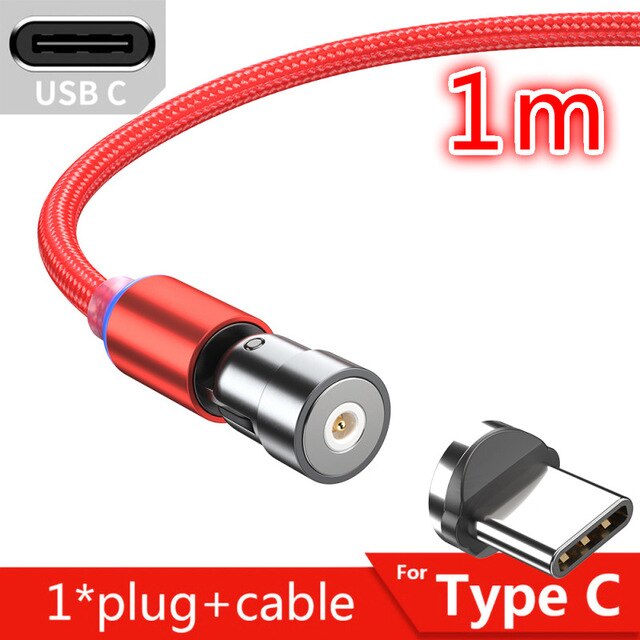 Cable magnético giratorio de 360 grados, Cable de carga USB tipo C, cargador magnético de carga rápida, Cable micromagnético giratorio de 540 grados: 1m Red C Plug