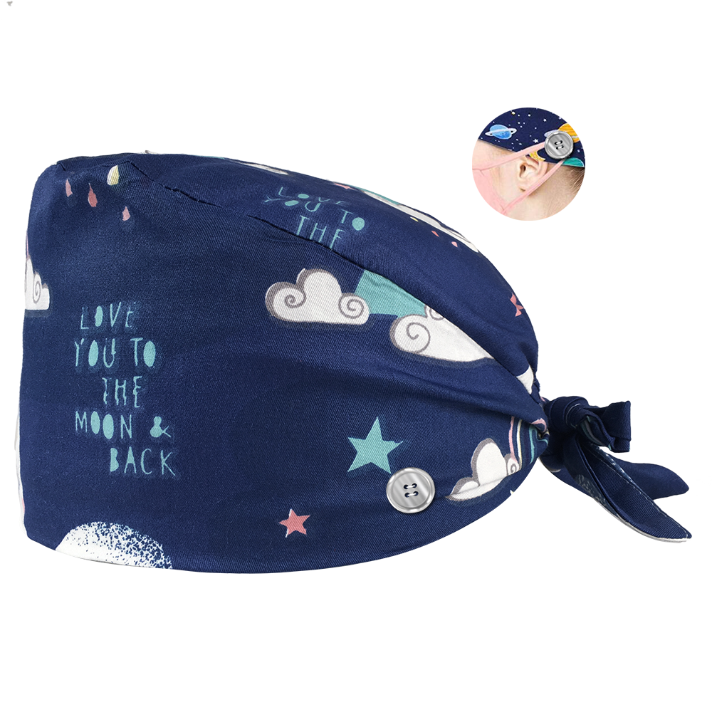 adjustable Buttons Bandage Scrub hats Beautician cartoon printing working hats unisex spa Breathable Scrubs caps: 12116