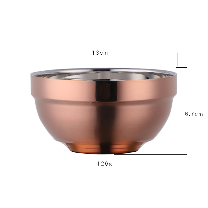 Grande tigela de macarrão de aço inoxidável tigelas não deslizamento dupla camada sopa bolinho tigelas panela quente utensílios cozinha: Rose gold-L