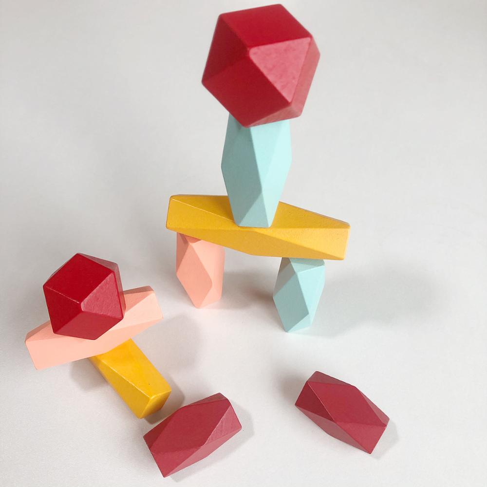 10 stücke Farbige Kiefer/Buche Stein Jenga Baustein Pädagogisches Spielzeug Baby Stacking Spiel Balancing Stein Jenga Holz Spielzeug für Kinder