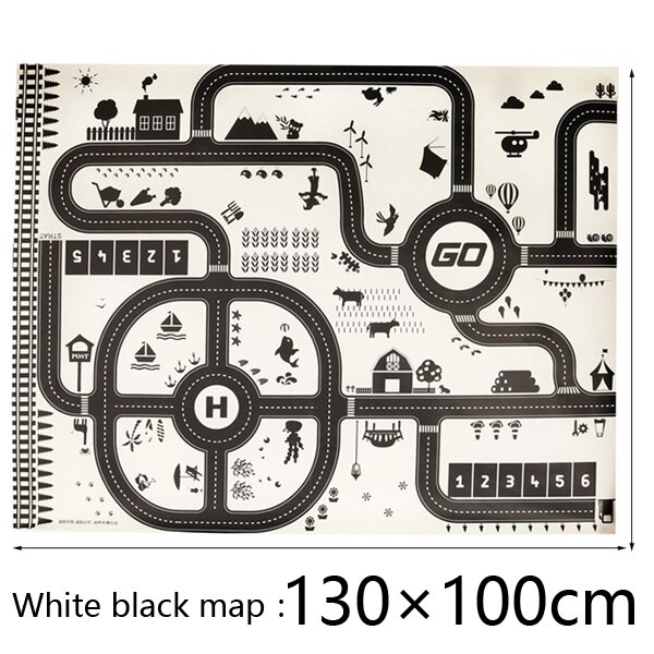 Nuovo 130X100 CM Nordic giocattolo neve tappeti per auto mappa giochi per bambini coperta di zona pad urban road map gioco pieghevole costruzione di parcheggio: White black 130x100