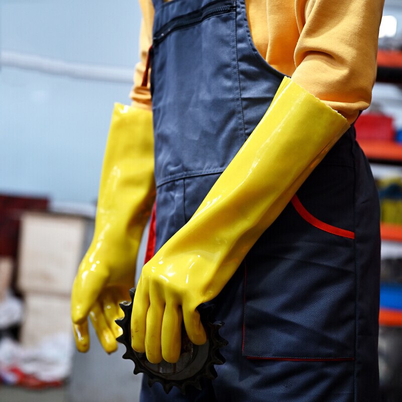 Rubberen pvc werkhandschoenen bestand tegen zuur alkali oliebestendige handschoenen industrie verlengd verdikte arbeidsbeschermende handschoenen