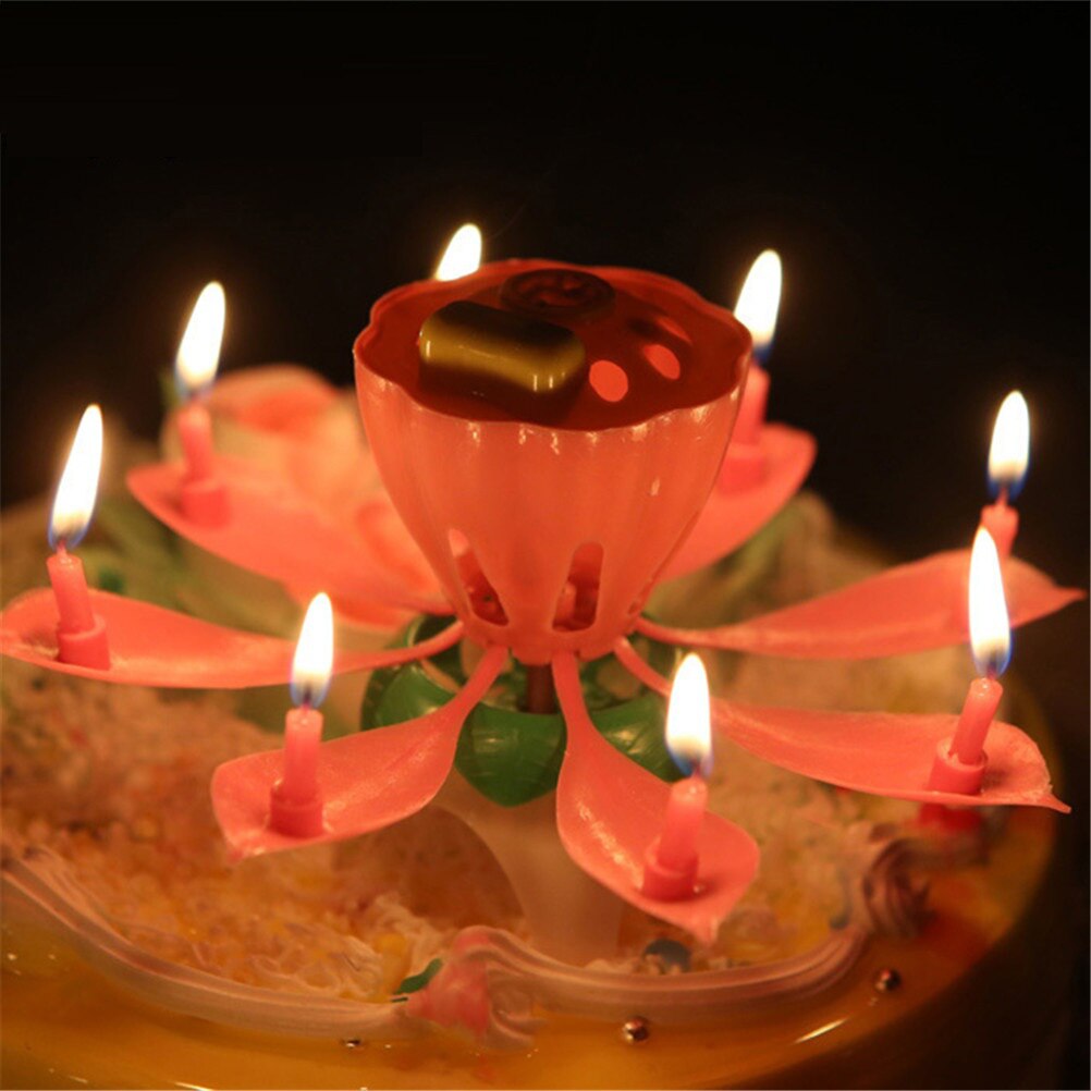 Magische Romantische Muzikale Blossom Lotus Bloem Gelukkige Verjaardag Kaars Lights Party 1Pc