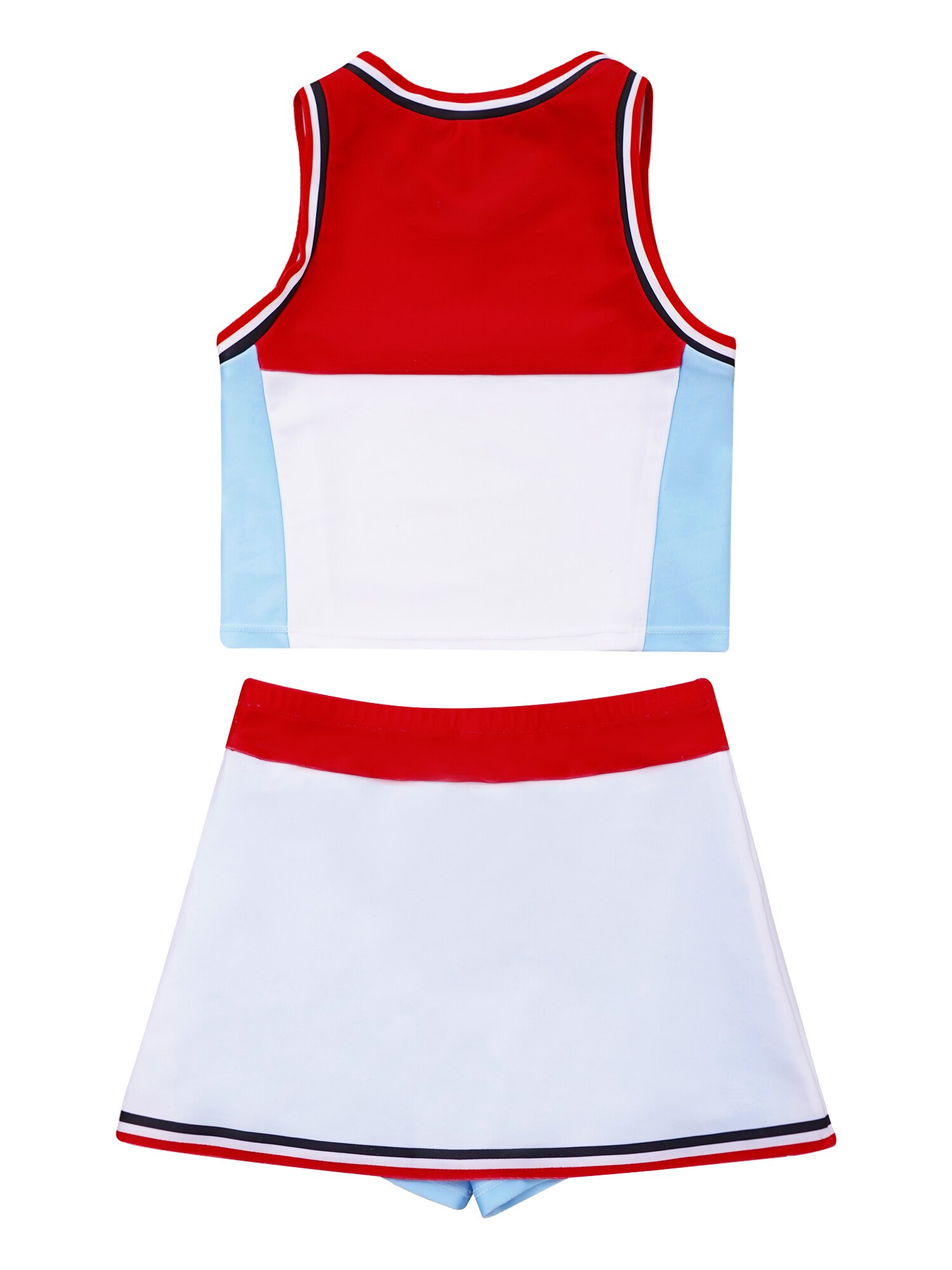 Kids Girls 2Pcs Red V-neck Colorblock Tennis Vest Tank Tops and Skirt with Attached Underwear Sets Sportswear for Badminton Golf