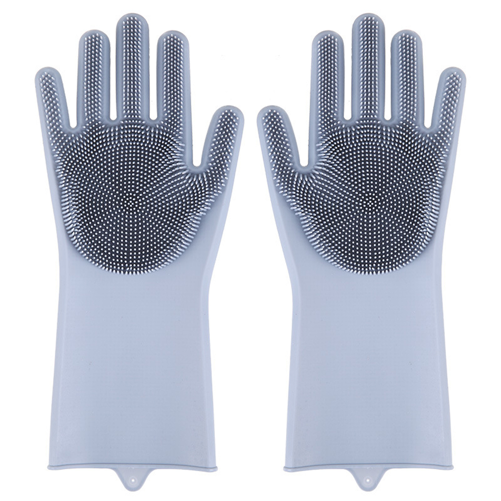 Guantes de limpieza para cocina lavavajillas, esponja de goma de silicona mágica, estropajo para el hogar,: Grey / L