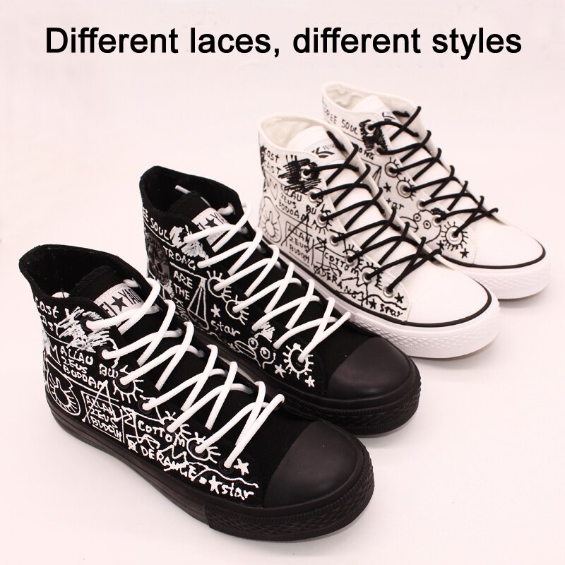 Nyheter håndmalte lerretssko kvinner høy topp kule uformelt lerretssko menn joggesko låve flate gåsko stor størrelse