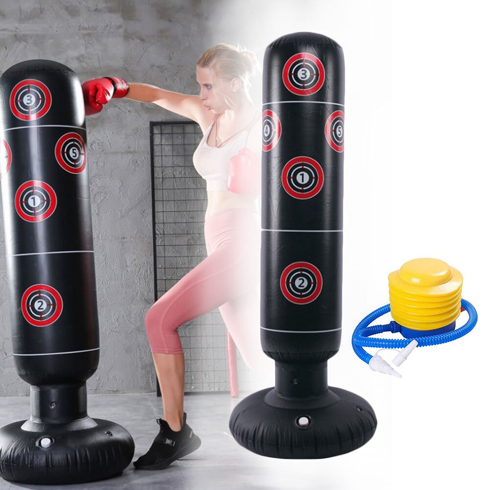 Columna de boxeo inflable Vertical, 1,6 m, para adultos y niños, cilindro de vaso grueso para Fitness, saco de boxeo de descompresión, columna de soplado