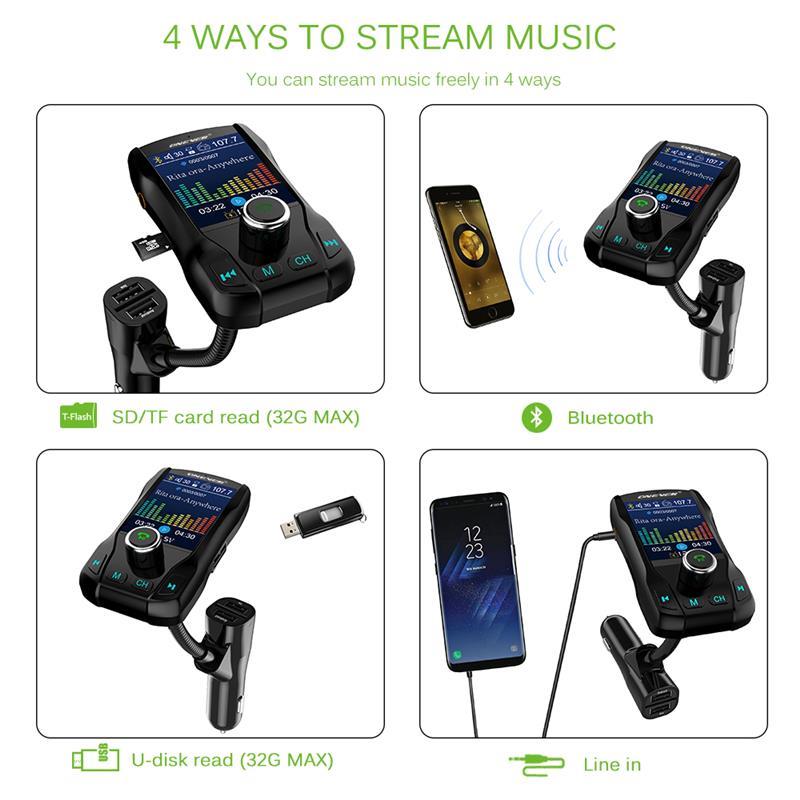 Wireless Bluetooth FM Transmitter Color Screen Modulator Car MP3 Audio Hands-free Car Kit 1.8 Inch with 5V 3.1A Dual USB