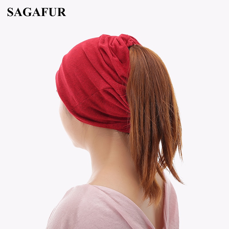 Multifunksjonell strikket lue kvinners uformell, hettehatt, kvinnelig, myk polyester, posete beanies vårhøst, hestehale