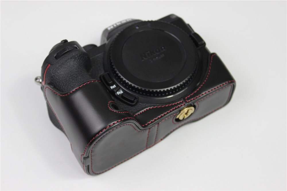Kamera taske taske pu læder halv krop sæt cover til nikon  z5 z6 z7 bund sag med batteri åbning sort / brun / kaffe: Sort