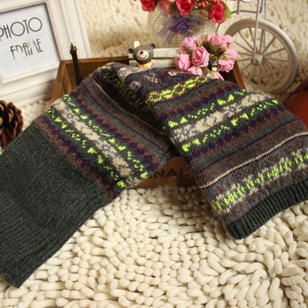 Japanese Style Winter Over Knee Long Knit Cover Crochet Leg Warmers Legging Chic Warm Striped Thigh Legwarmers: green