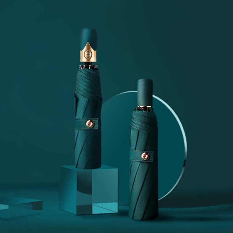 automatic folding umbrella rain ladies tri-fold umbrella windproof solid color umbrella women waterproof parasol