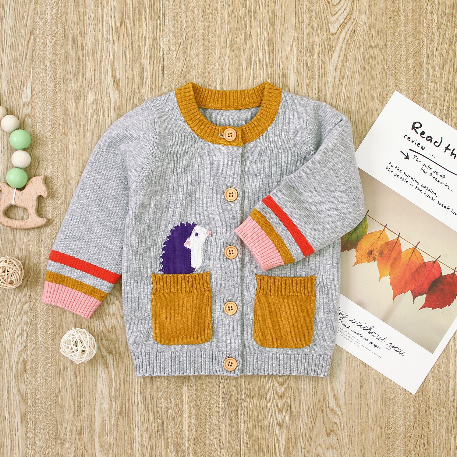 freundlicher Jungen betroffen zur Seite fahren Herbst Mantel Rundhals Langarm Kleidung Kleinkind Baby Niedlich Karikatur Hund Igel Druck Winter zur Seite fahren