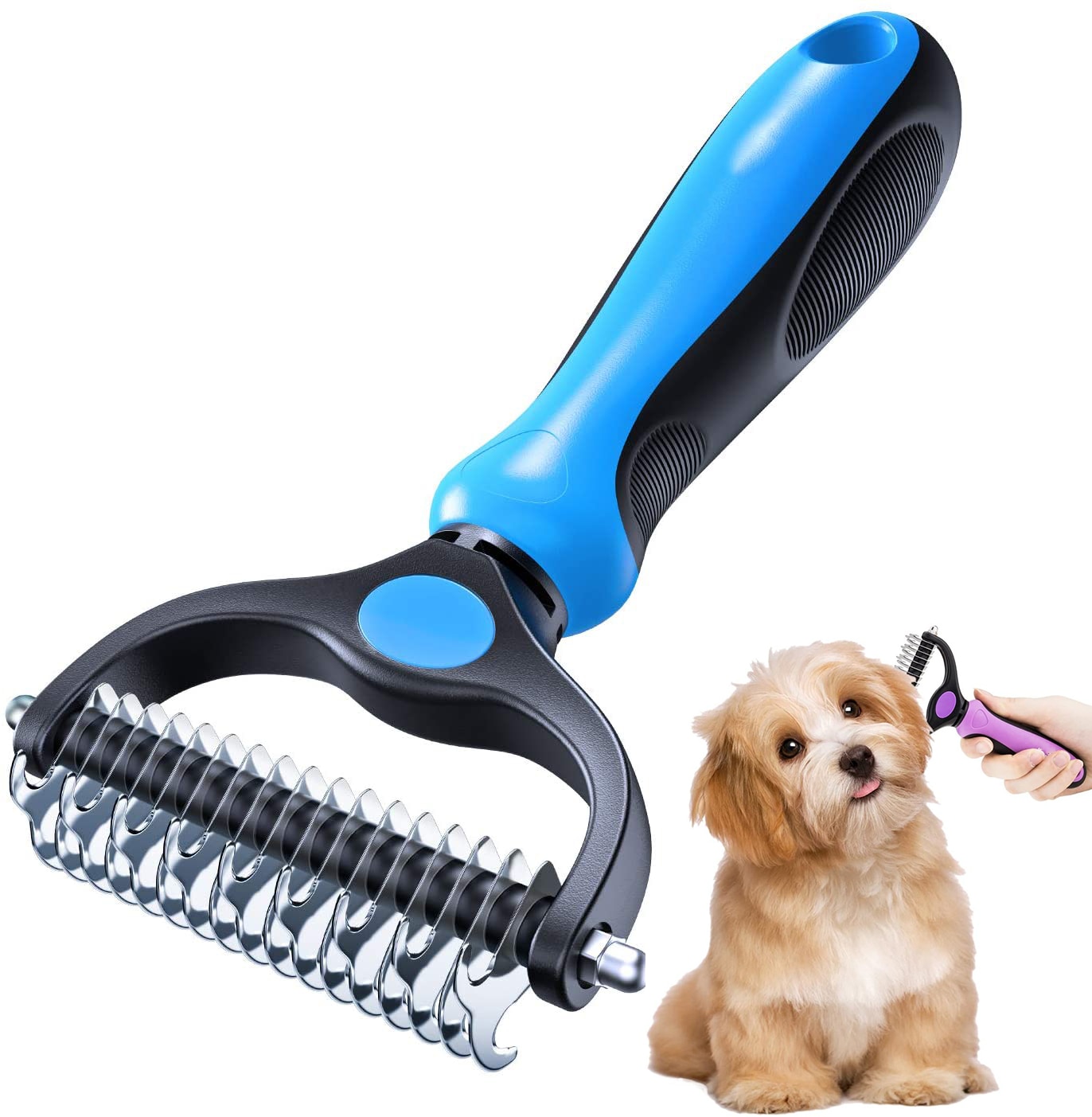 Dog Hair Deshedding Comb Double Pet Grooming Brush Cat Trimming Dematting Tool For Dog Matted Long Hair Curly Pet Grooming Tool