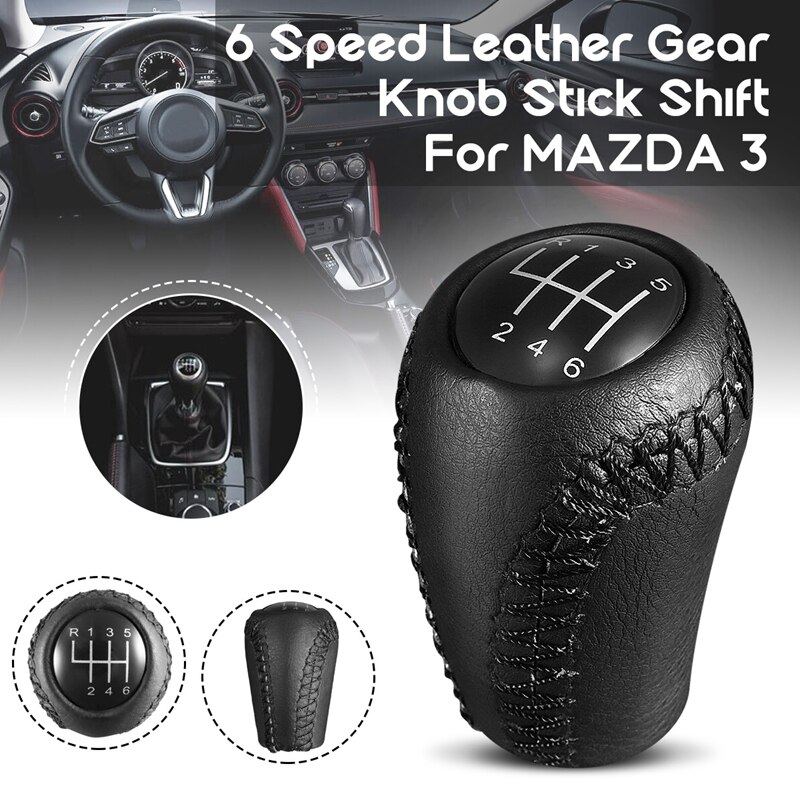 6 Speed Leather Cover Gear Shift Knob Stick For MAZDA 3 BK 5 CR CW 6 II ...