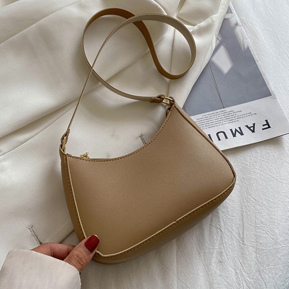 Nuevos bolsos de mano a la para mujer, bolso Retro de Color sólido de cuero PU, bolso de hombro para axila, bolsos informales para mujer, bolso de para mujer: Caqui