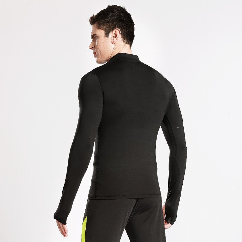 Mænd langærmet fitness fitness tøj stander krave mand t-shirt kompression mænd fitness løb åndbar skjorte