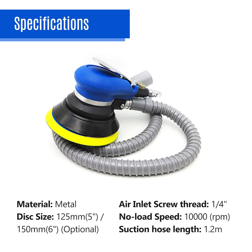 KKmoon Vacuum Air Sander Pneumatic Sander Self-Vacuum Palm Orbital Sander Grinder Polisher Sanding Machine Tool 5''