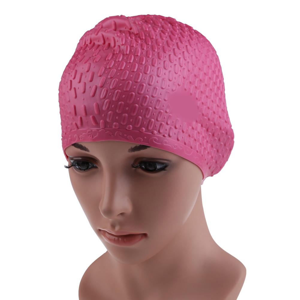 Vandtæt svømmedæksel silikone vandtæppe flerfarvet beskyttende ører langt hår sport svømning pool hat til voksen: Rose