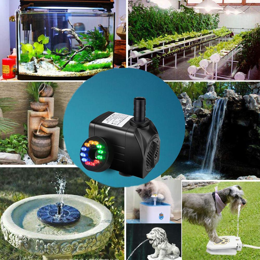 7W 140Gph LED Light Mini Water Features Pump Submersible Water Outdoor Fountain Water Pump Home Décor Fountain Pump